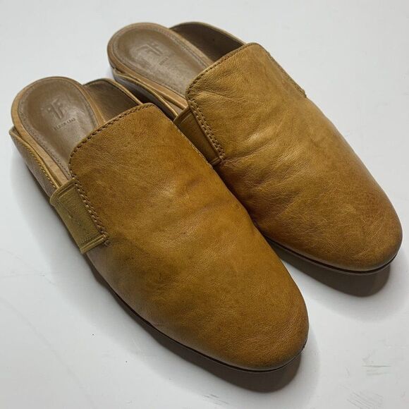 Frye Terry Gore Yellow Leather Slip On Flats Mules - Picture 1 of 12